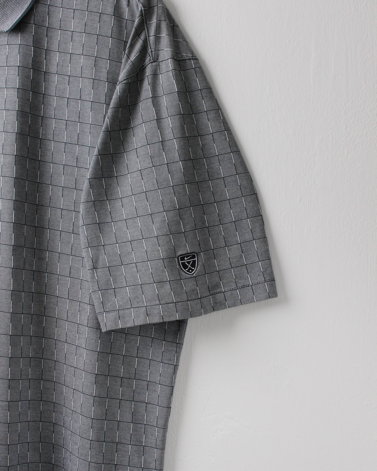 00s Nike Shield Logo Grey Chequered Polo (L)