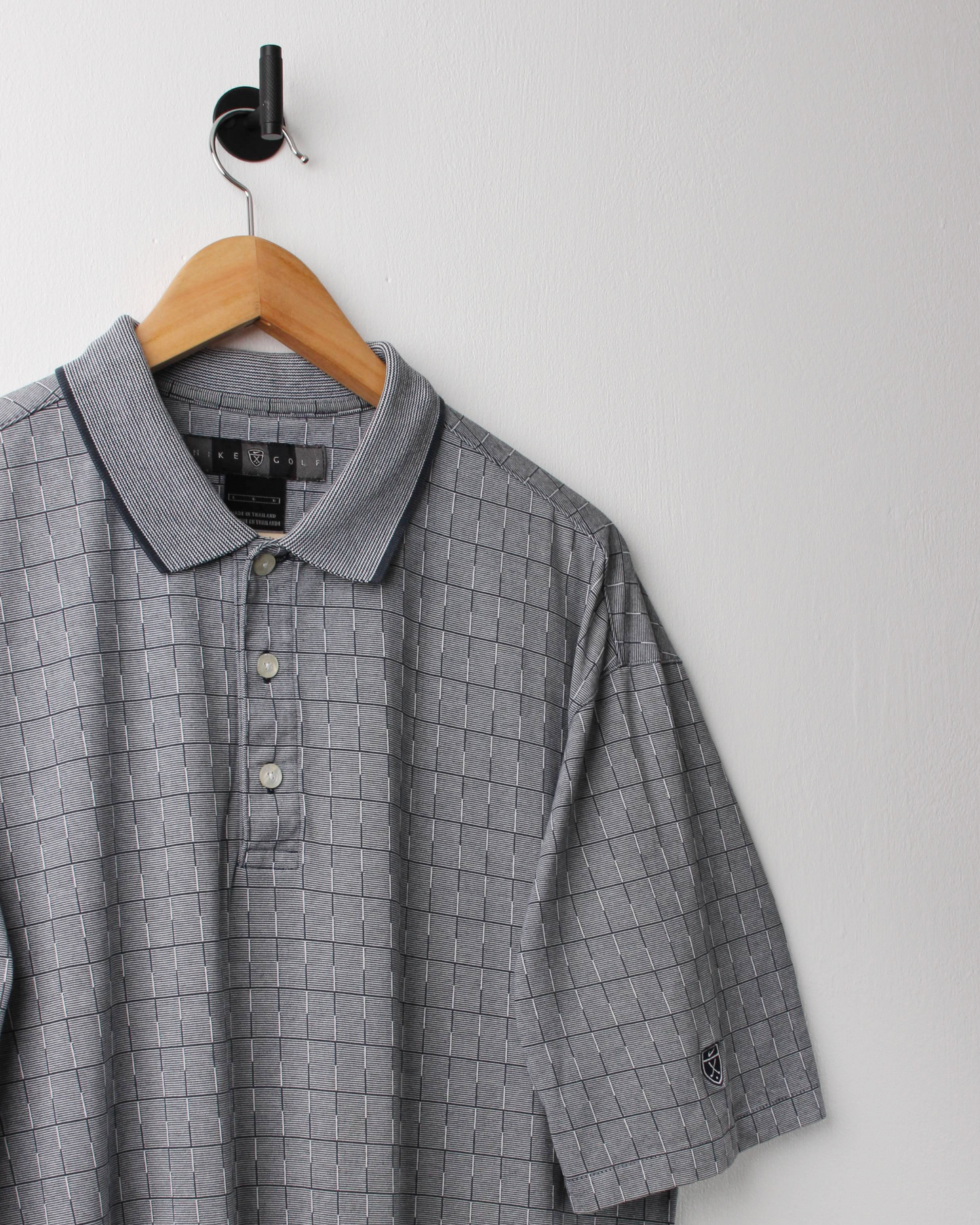 00s Nike Shield Logo Grey Chequered Polo (L)