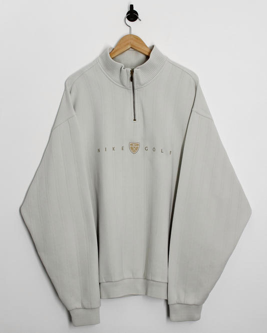 00s Nike Shield Logo Cream Quarter Zip Sweatshirt (XL/XXL)
