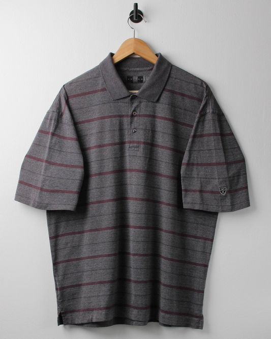 00s Nike Shield Logo Grey & Burgundy Striped Polo (L)