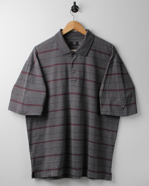 00s Nike Shield Logo Grey & Burgundy Striped Polo (L)