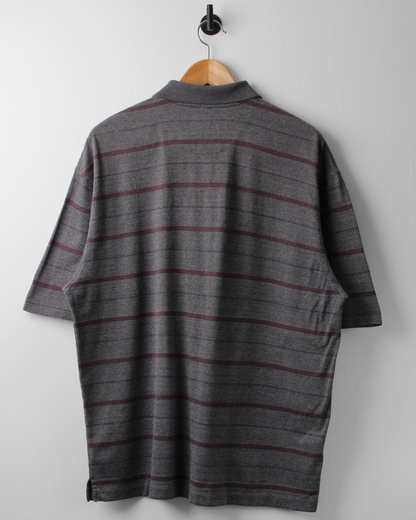 00s Nike Shield Logo Grey & Burgundy Striped Polo (L)