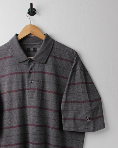 00s Nike Shield Logo Grey & Burgundy Striped Polo (L)