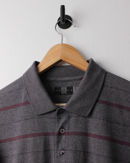 00s Nike Shield Logo Grey & Burgundy Striped Polo (L)