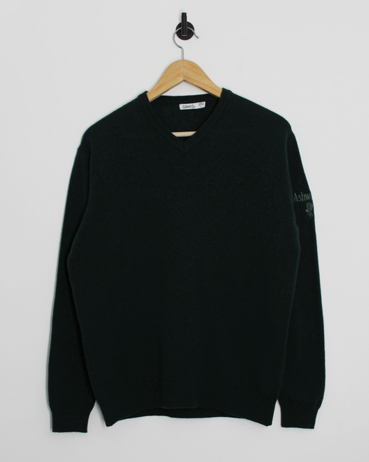 90s Ashworth Dark Green Lambwool V-Neck Jumper (M)