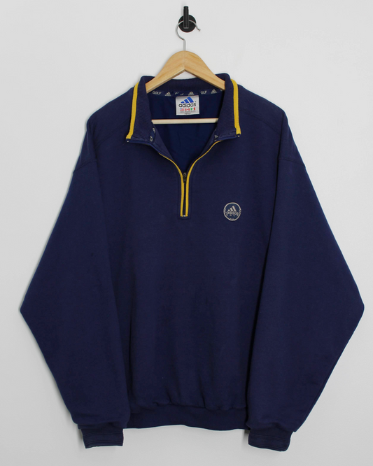 00s Adidas Navy/Yellow Quarter Zip Sweatshirt (XL)
