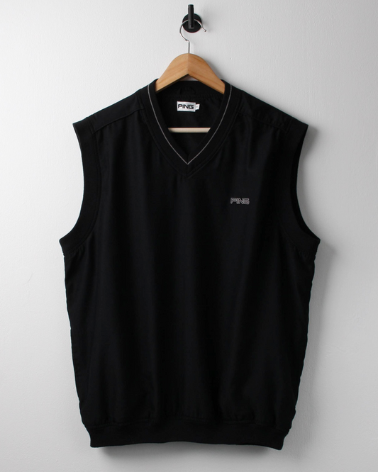 00s Ping ‘Mr Ping’ Logo Black Windbreaker Golf Vest (S)