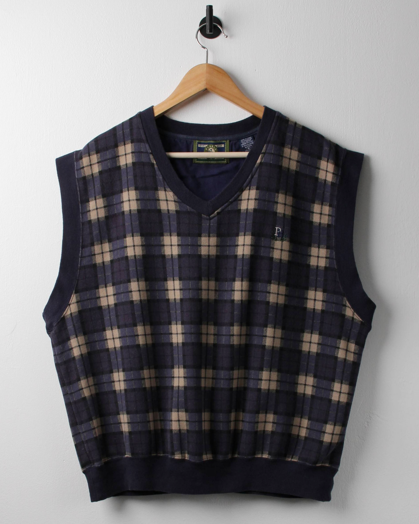 90s Pebble Beach Navy Plaid Golf Vest (M)