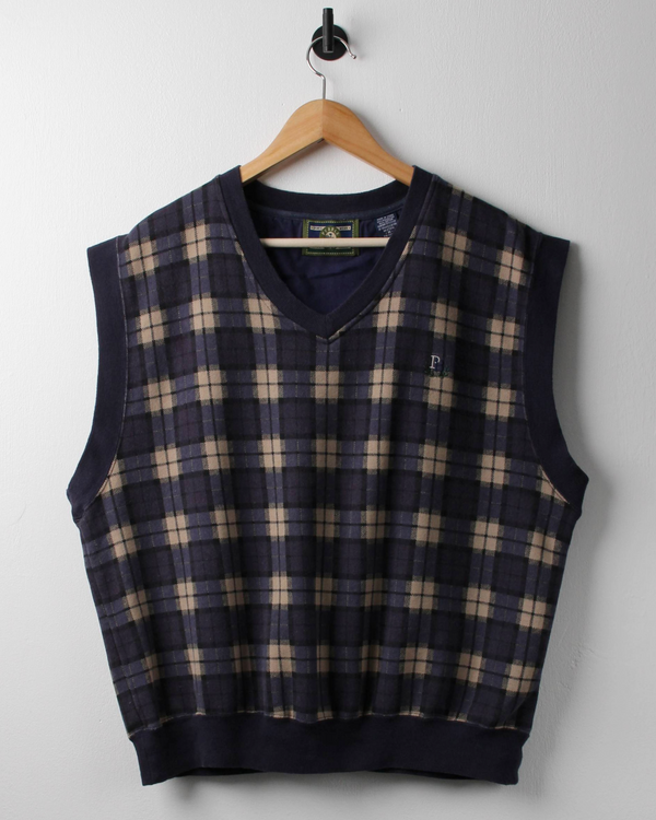 90s Pebble Beach Navy Plaid Golf Vest (M)