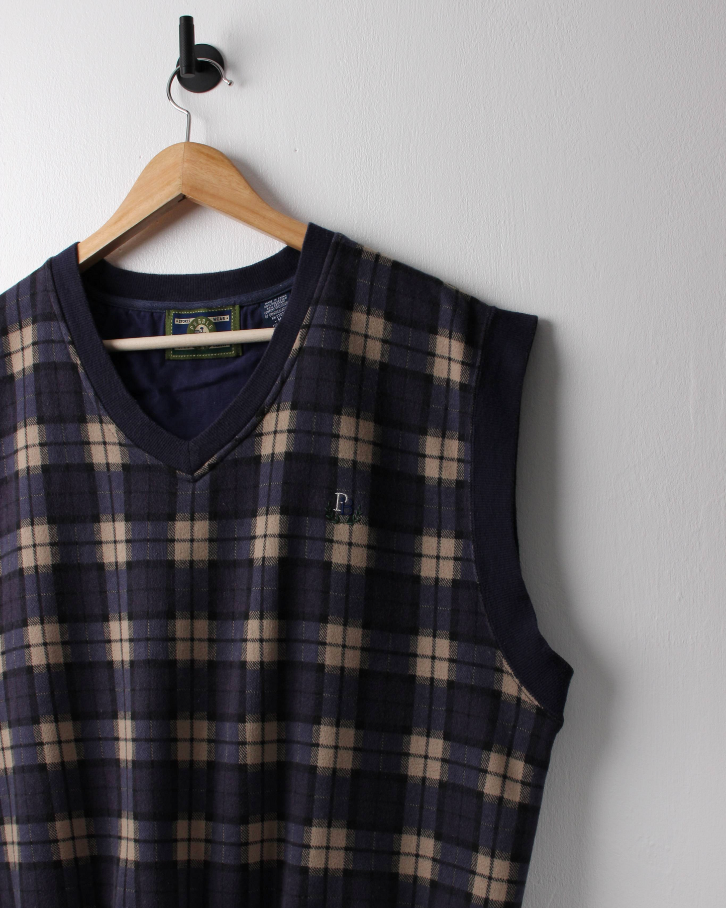 90s Pebble Beach Navy Plaid Golf Vest (M)