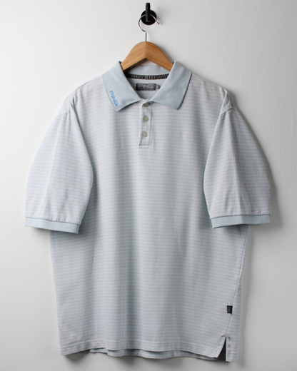 00s Ping Light Blue & White Geometric Patterned Polo (L)