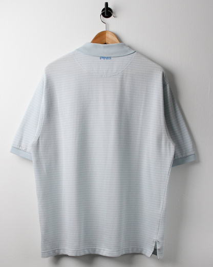 00s Ping Light Blue & White Geometric Patterned Polo (L)