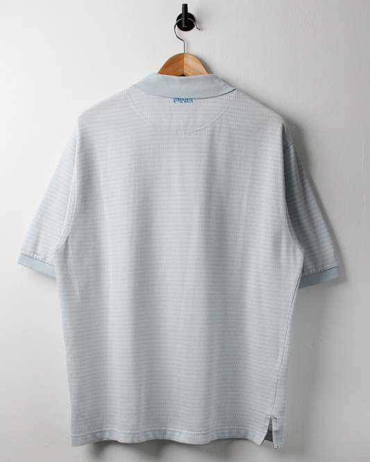 00s Ping Light Blue & White Geometric Patterned Polo (L)