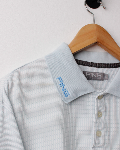 00s Ping Light Blue & White Geometric Patterned Polo (L)