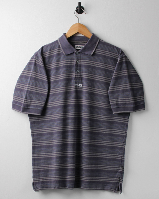 00s Ping ‘Mr Ping’ Logo Blue Striped Polo (S)