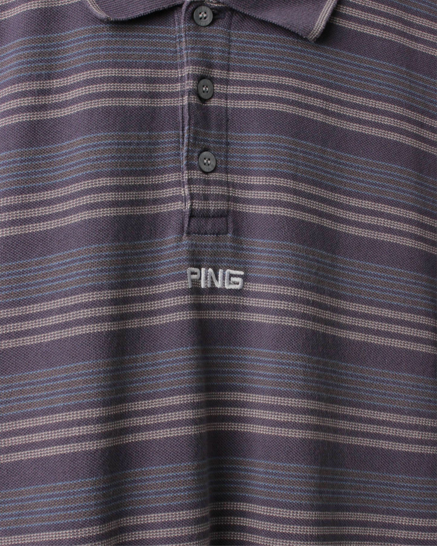 00s Ping ‘Mr Ping’ Logo Blue Striped Polo (S)