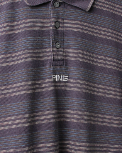 00s Ping ‘Mr Ping’ Logo Blue Striped Polo (S)