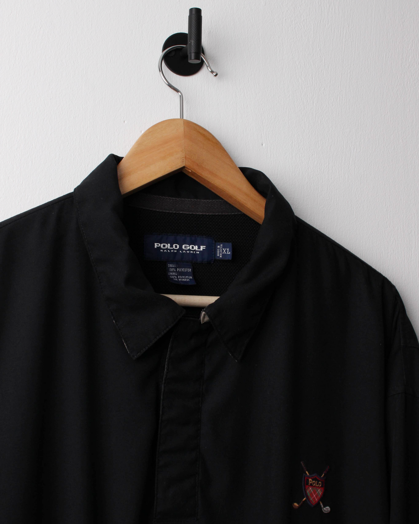 90s Ralph Lauren Black Collared Windbreaker (XL)