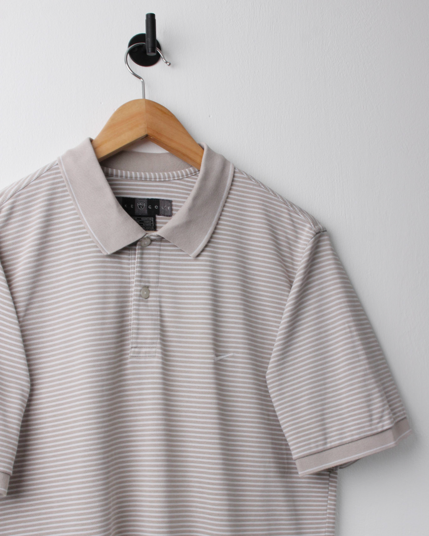 00s Nike Cream & White Striped Polo (S)