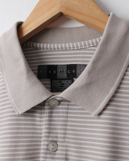 00s Nike Cream & White Striped Polo (S)