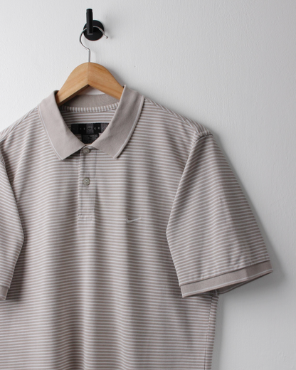 00s Nike Cream & White Striped Polo (S)