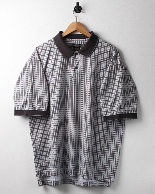 00s Nike Grey & White Geometric Polo (L)