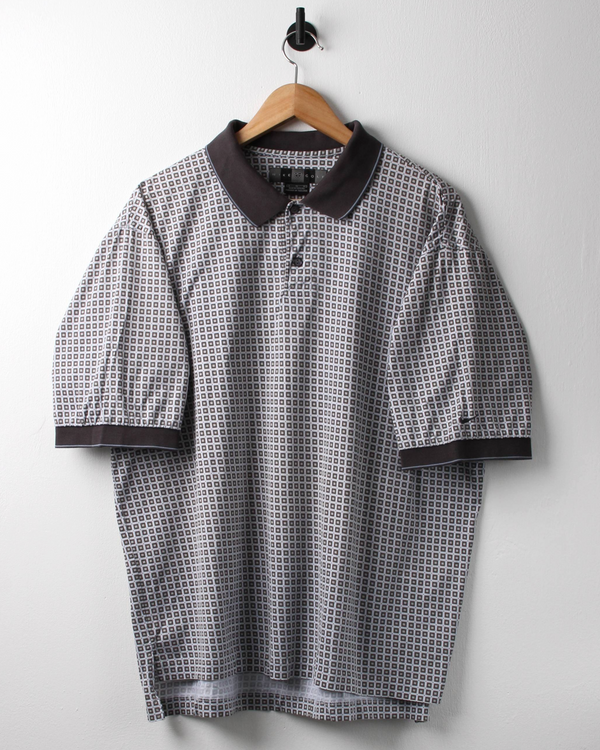 00s Nike Grey & White Geometric Polo (L)