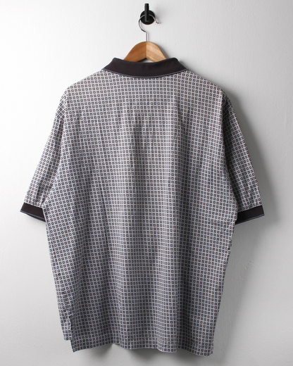 00s Nike Grey & White Geometric Polo (L)