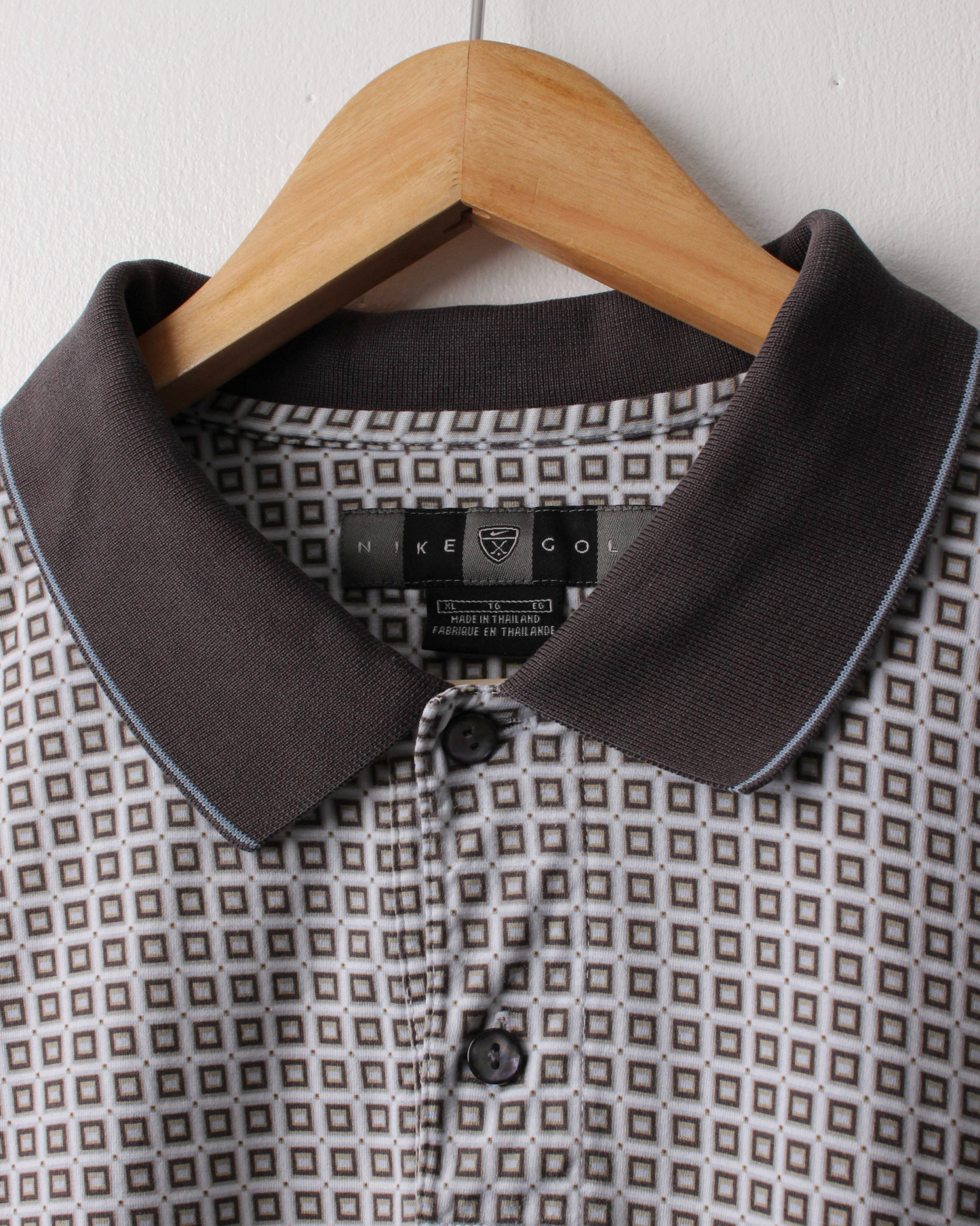 00s Nike Grey & White Geometric Polo (L)