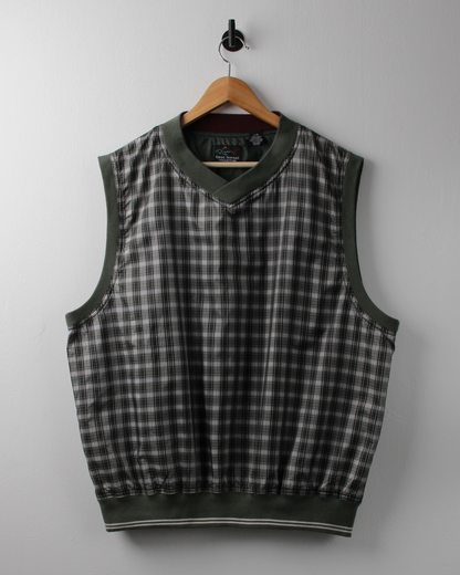 90s Greg Norman Green Chequered Windbreaker Golf Vest (L)