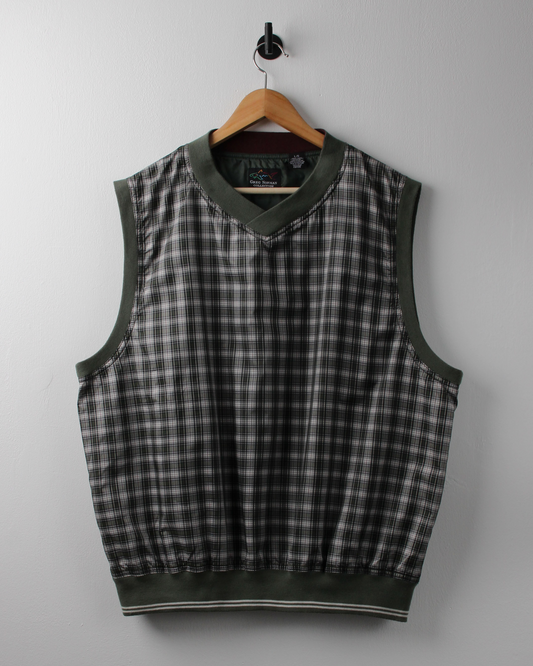 90s Greg Norman Green Chequered Windbreaker Golf Vest (L)