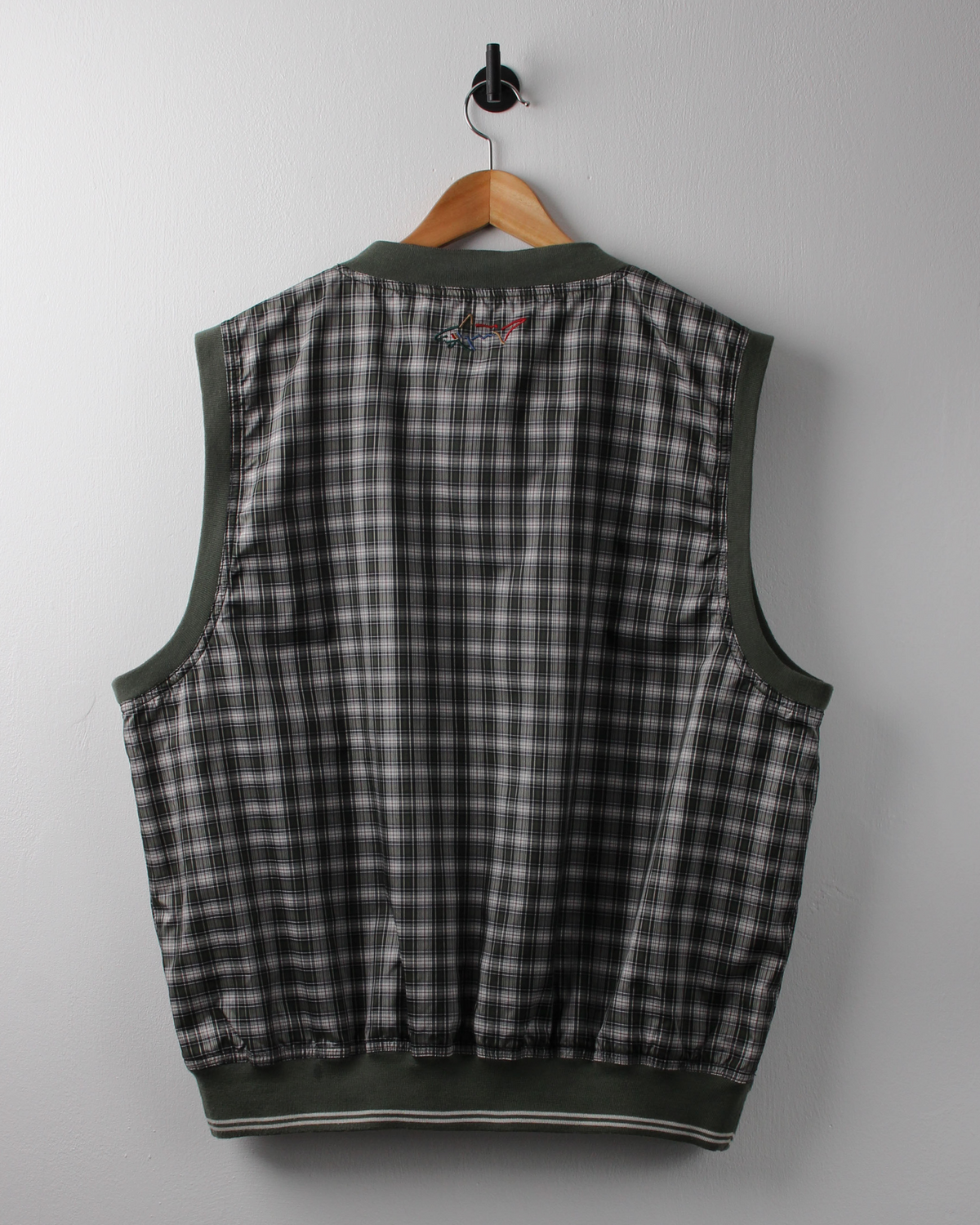 90s Greg Norman Green Chequered Windbreaker Golf Vest (L)