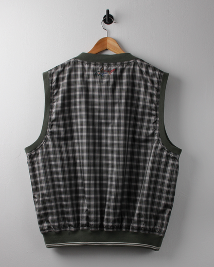 90s Greg Norman Green Chequered Windbreaker Golf Vest (L)