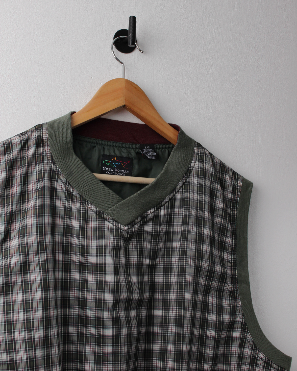 90s Greg Norman Green Chequered Windbreaker Golf Vest (L)