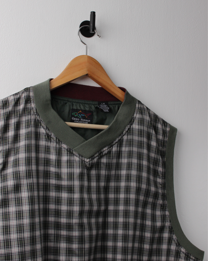 90s Greg Norman Green Chequered Windbreaker Golf Vest (L)