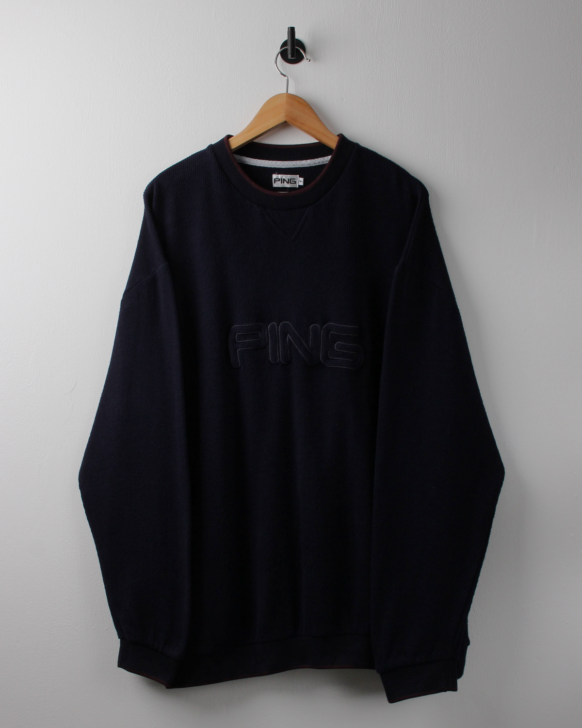 00s Ping Navy Ribbed Spellout Sweatshirt (XL)
