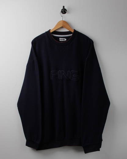 00s Ping Navy Ribbed Spellout Sweatshirt (XL)