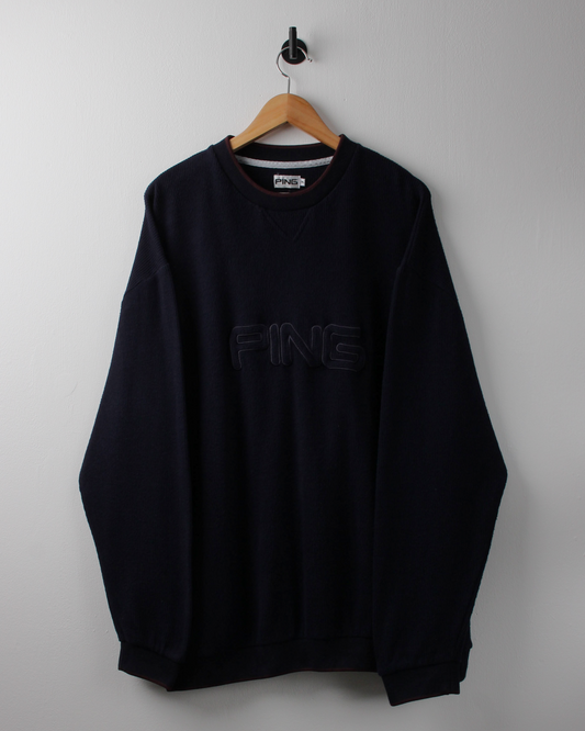 00s Ping Navy Ribbed Spellout Sweatshirt (XL)