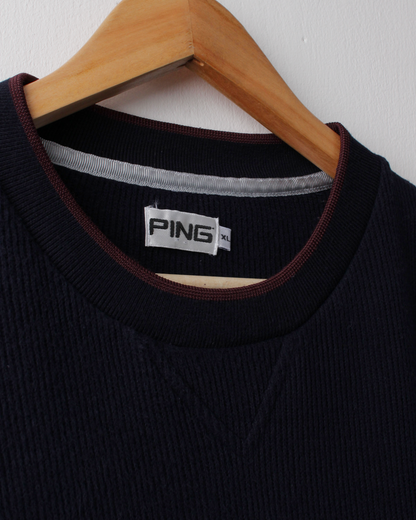 00s Ping Navy Ribbed Spellout Sweatshirt (XL)