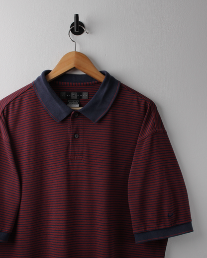 00s Nike Burgundy & Navy Striped Polo (L)