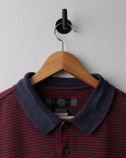 00s Nike Burgundy & Navy Striped Polo (L)