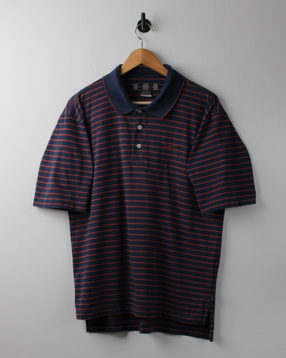 00s Nike Navy & Burgundy Striped Polo (M)