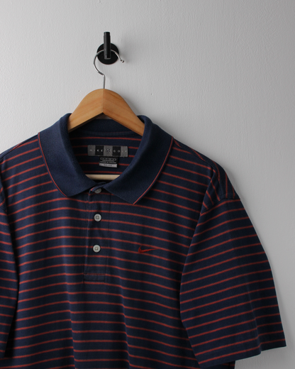 00s Nike Navy & Burgundy Striped Polo (M)