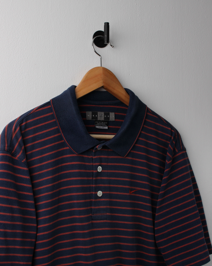 00s Nike Navy & Burgundy Striped Polo (M)