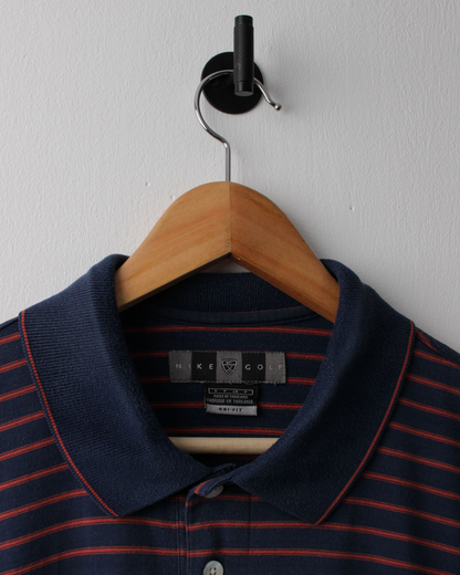 00s Nike Navy & Burgundy Striped Polo (M)