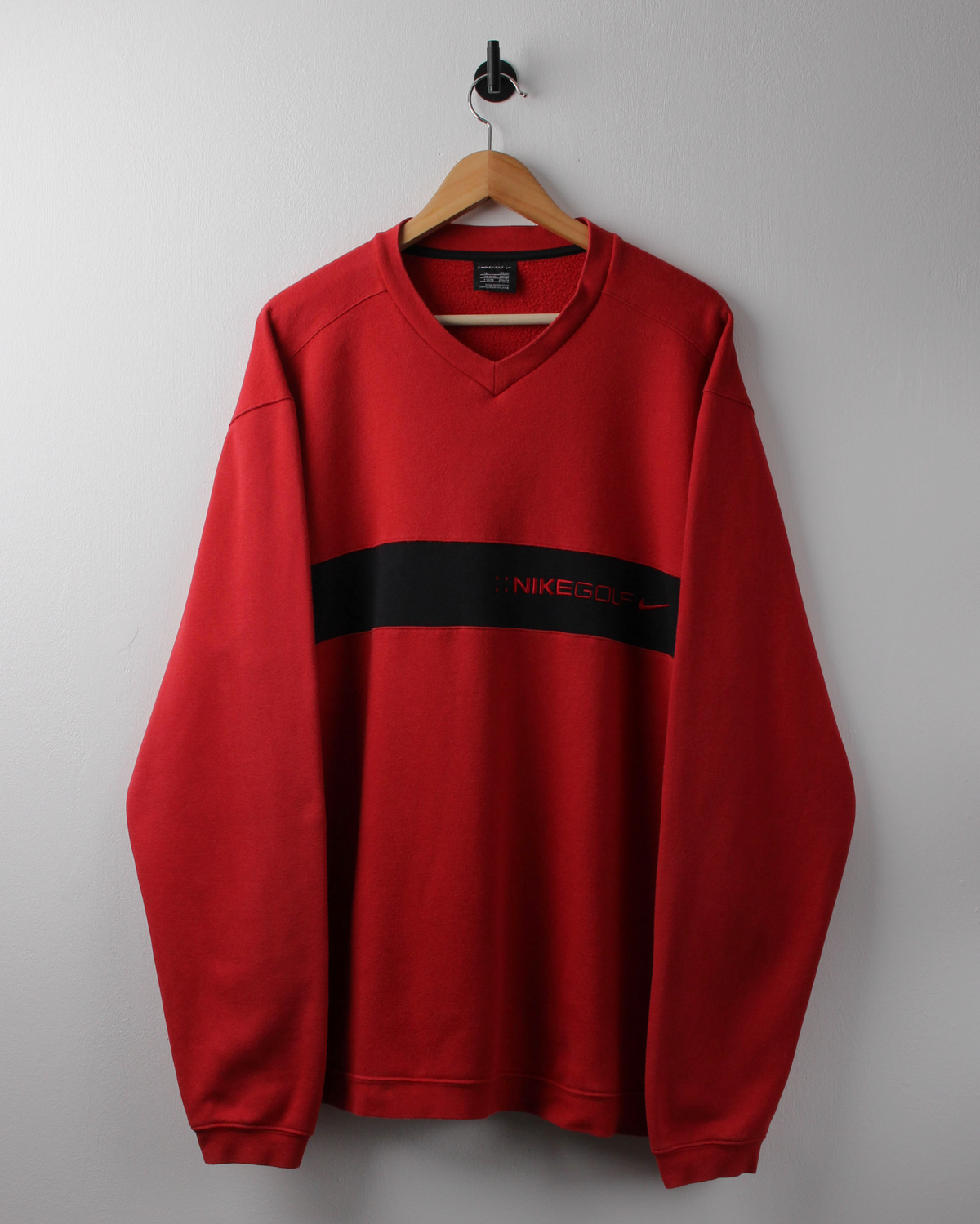 00s Nike Red & Black V-Neck Sweatshirt (XL)