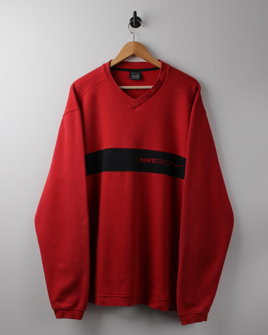 00s Nike Red & Black V-Neck Sweatshirt (XL)