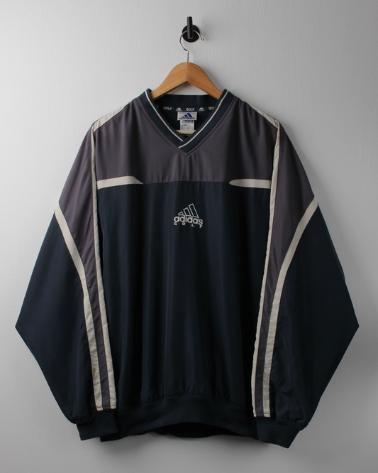 90s Adidas Grey & Navy Centre Logo Windbreaker (L)