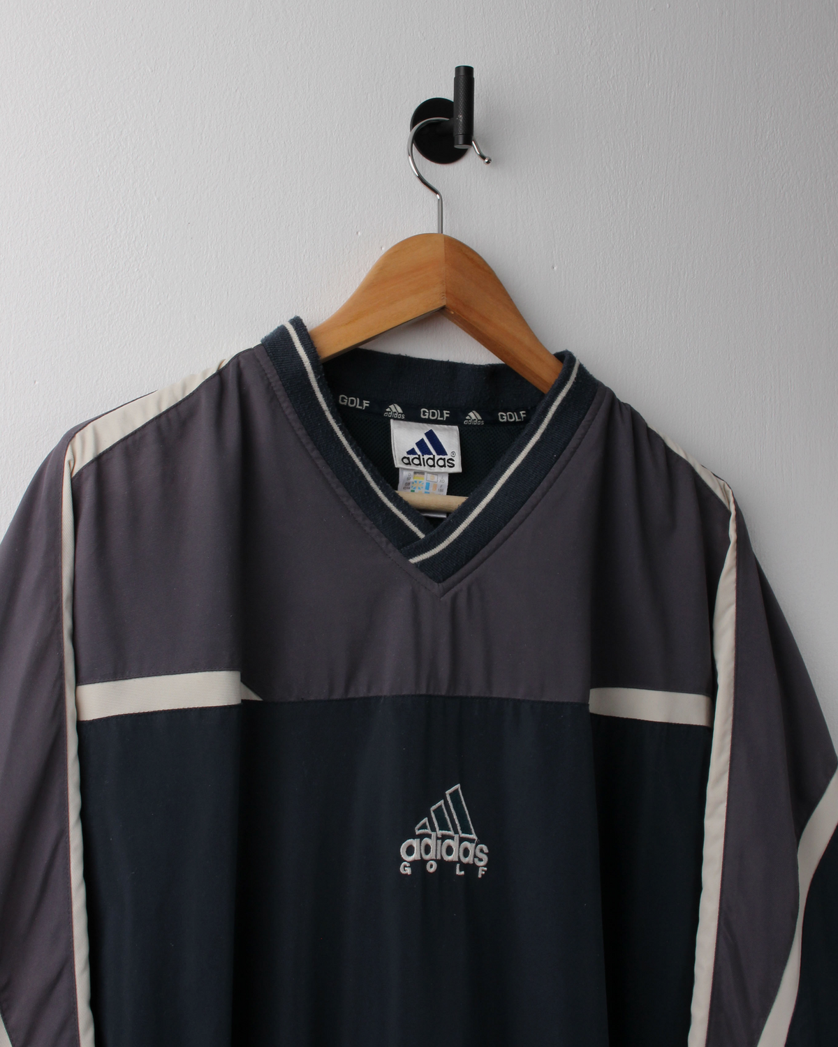 90s Adidas Grey & Navy Centre Logo Windbreaker (L)