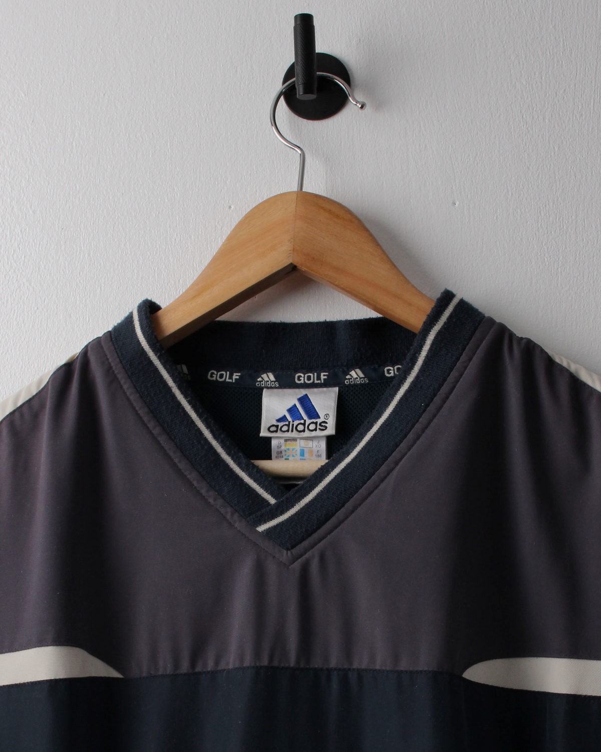 90s Adidas Grey & Navy Centre Logo Windbreaker (L)